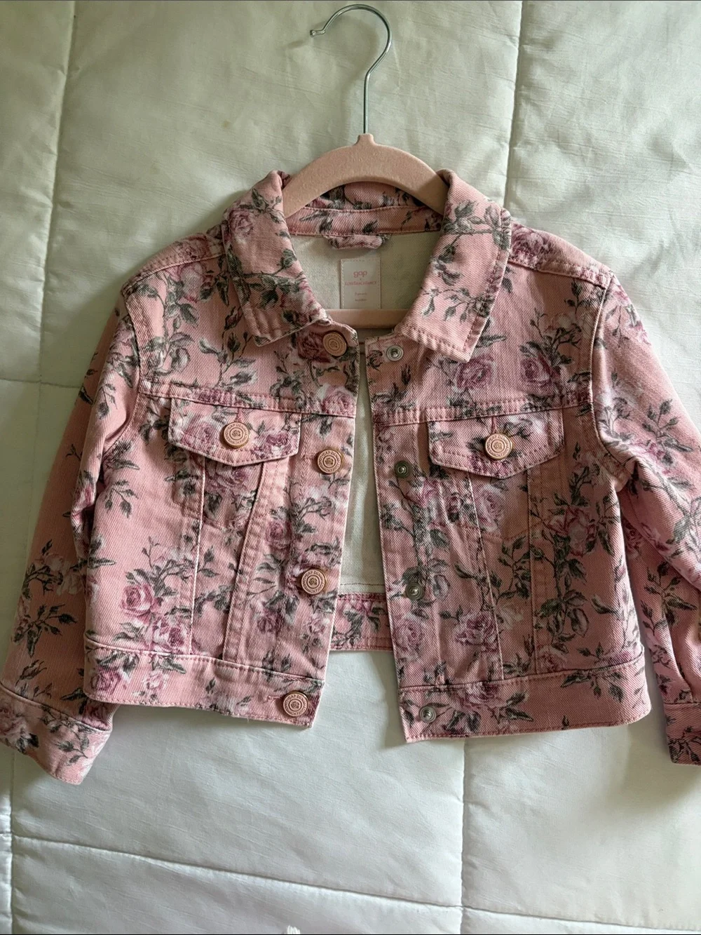 Gap LoveShackFancy Pink Floral Denim Jacket - Toddler 3T